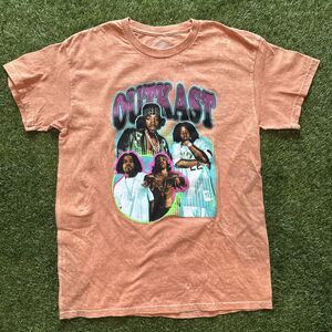 Y2K OUTKAST Orange Cotton Crew Neck Short Sleeve Distressed T-Shirt Size Medium